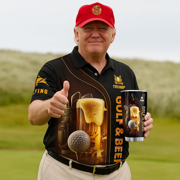 Maxcorners Golf And Beer Custom Men's Funny Graphic Golf Polo Shirt, Dad Golf Gift