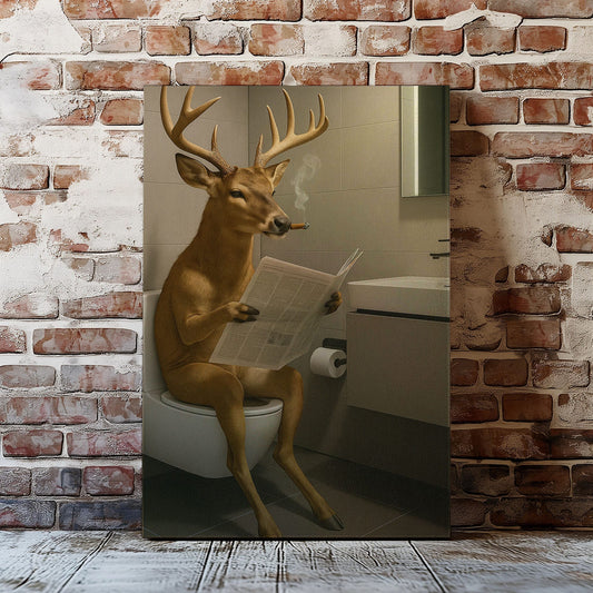 Maxcorners Deer on the Throne – Hilarious Cabin Bathroom Canvas Art