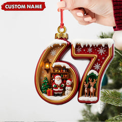 Maxcorners Personalized 67 Christmas Ornament, Custom Name Santa & Reindeer Number 67 Bauble, Holiday Tree Decoration