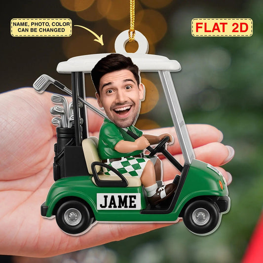 Maxcorners Custom Golf Cart Funny Face Ornament, Acrylic Ornament, Christmas Golf Gift, Golf Gift Idea