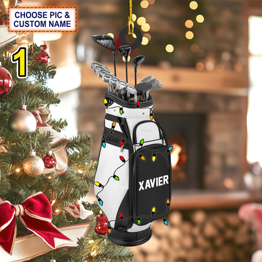 Maxcorners Custom Name Golf Backpacks Christmas Ornament, Gift For Golfer, Acrylic Ornament, Christmas Gift Ideas