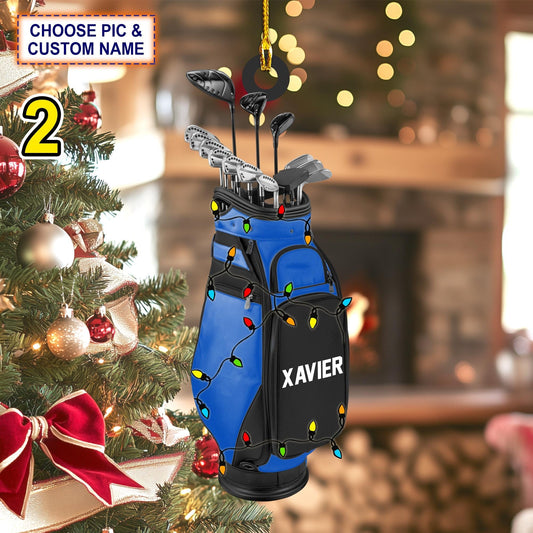 Maxcorners Custom Name Golf Backpacks Christmas Ornament, Gift For Golfer, Acrylic Ornament, Christmas Gift Ideas