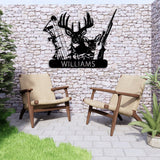 Maxcorners Personalized Deer Hunter Metal Wall Art, Custom Name Bow and Hunting Rifle Sign, Deer Hunting Wall Hanging, Hunter Gift LM0110