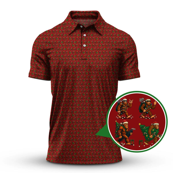Maxcorners Funny Pattern Golf Shirt For Men, Bigfoot Golf Shirt, Christmas Golf Shirt For Golfer
