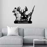 Maxcorners Personalized Deer Hunter Metal Wall Art, Custom Name Bow and Hunting Rifle Sign, Deer Hunting Wall Hanging, Hunter Gift LM0110