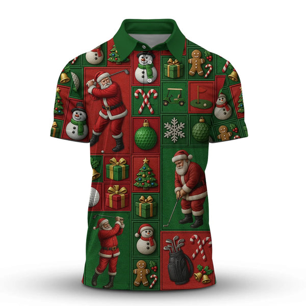 Maxcorners Christmas Golf Shirt, Funny Pattern Golf Shirt For Golfer, Santa Golf Shirt For Men
