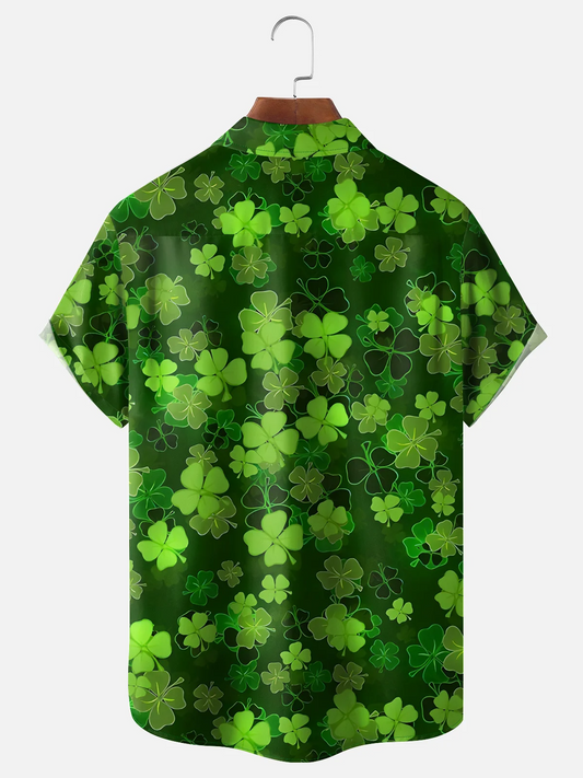 Maxcorners St. Patrick's Day Four Leaf Clover Tropical Vibe Hawaiian Golf Shirt, Men's Golf Shirt