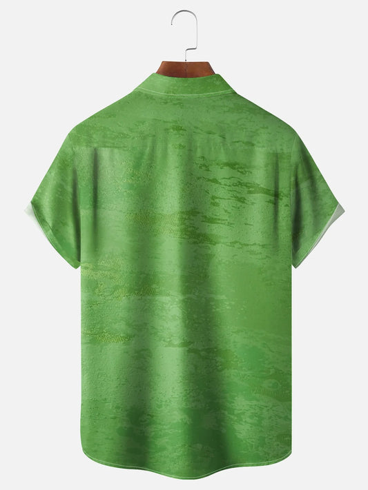 Maxcorners St. Patrick's Day Duck Four-Leaf Clover Lucky Duck Hawaiian Golf Shirt, Tropical Vibe Men's Golf Shirt