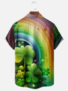 Maxcorners Rainbow St. Patrick's Day Fantasy Lucky Four-Leaf Clover Hawaiian Golf Shirt, Tropical Vibe Men's Golf Shirt