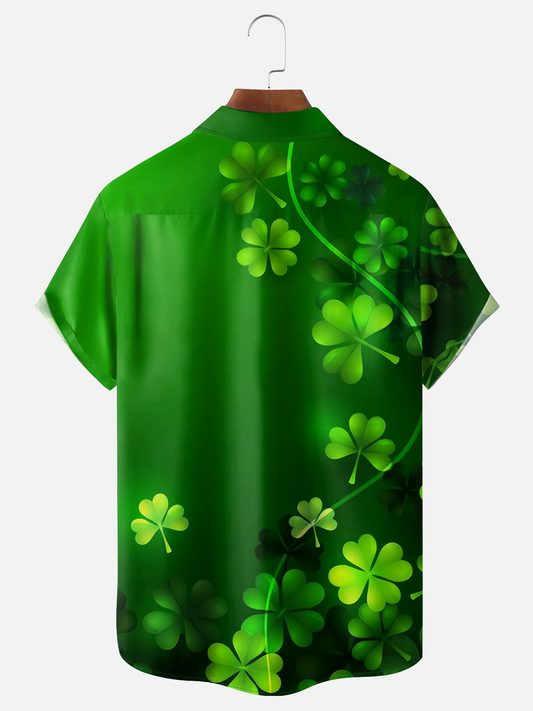 Maxcorners St. Patrick's Day Gnome Shamrock Hawaiian Golf Shirt, Shamrock Golf Shirts, Men's Golf Shirt