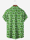 Maxcorners Green St. Patrick's Day Lucky Clover Lucky Grid Hawaiian Golf Shirt, St Paddy's Day Tropical Vibe Men's Golf Shirt