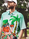 Maxcorners Green St. Patrick's Day Lucky Clover Tropical Vibe Hawaiian Golf Shirt, Men's Golf Shirt, Funny St Patricks Day Shirts