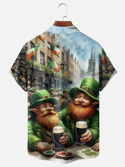 Maxcorners St. Patrick's Day Funny Gnome Beer Hawaiian Golf Shirt, Shamrock Golf Shirts, Men's Golf Shirt