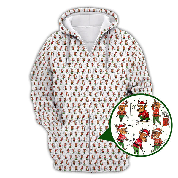 Maxcorners Funny Pattern Golf Shirt, Christmas Golf Shirt, Xmas Golf Shirt, Reindeer Shirt For Golfer