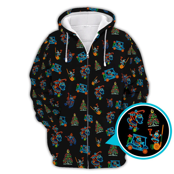 Maxcorners Funny Pattern Golf Shirt For Men, Christmas Golf Shirt, Xmas Golf Shirt, Neon Golf Shirt For Golfer