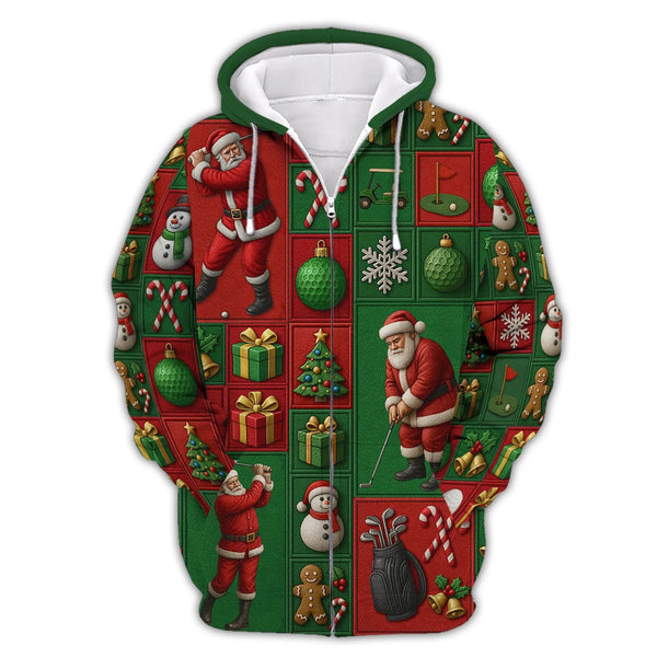 Maxcorners Christmas Golf Shirt, Funny Pattern Golf Shirt For Golfer, Santa Golf Shirt For Men