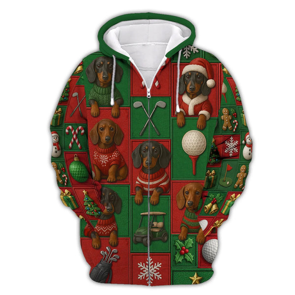 Maxcorners Funny Pattern Golf Shirt, Dachshund Golf Shirt For Golfer, Christmas Golf Shirt, Golf Gift For Men