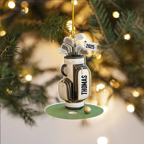 Maxcorners Custom Name Golf Backpack Christmas Acrylic Ornament, Golf Ornaments For Christmas Tree, Golf Lover Gift