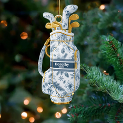 Maxcorners Toile de Jouy Personalized Golf Bag Acrylic Ornament, Custom Name Golf Ornament, Xmas Ornament