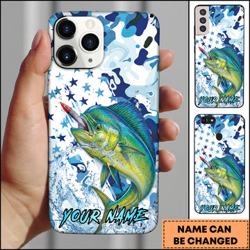 Maxcorners Mahi-Mahi Fishing Star Camo Water Splash Art Personalized Name Phone Case
