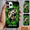 Maxcorners Fishing Phone Case Green Flame Dark Brick Wall Fish Art Design Custom Name Phone Case (12 Fish Species)