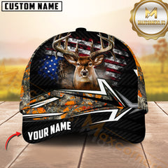 Maxcorners Buck Deer  Hunting USA Flag Rustic Arrow Hunting Camo Custom Name 3D Cap (6 colors)