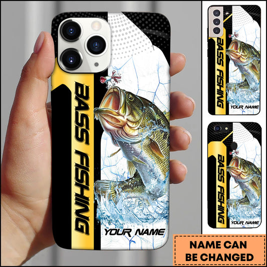 Maxcorners Fishing Phone Case Dynamic Splash Black Blue Contrast Design Personalized Name Phone Case (10 Fish Species)