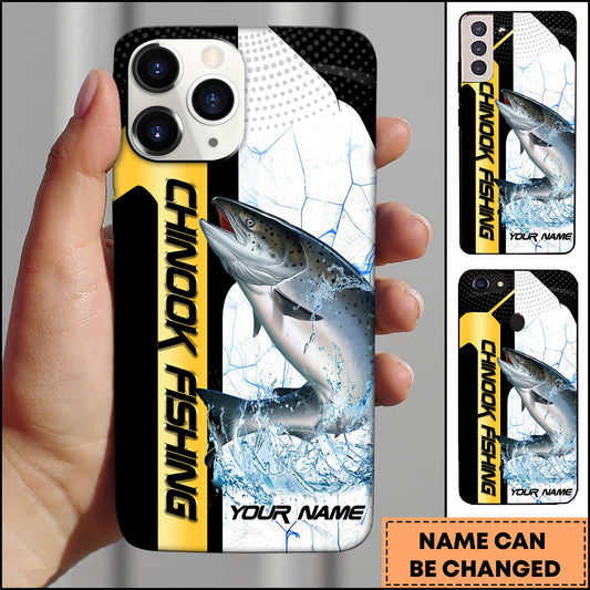 Maxcorners Fishing Phone Case Dynamic Splash Black Blue Contrast Design Personalized Name Phone Case (10 Fish Species)