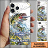 Maxcorners Fishing Phone Case Realistic Jumping Fish Water Burst Premium Art Personalized Name Phone Case (10 Fish Species)