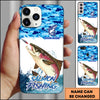 Maxcorners Fishing Phone Case Jumping Water Splash Blue Scale Pattern Personalized Name Phone Case (10 Fish Species)