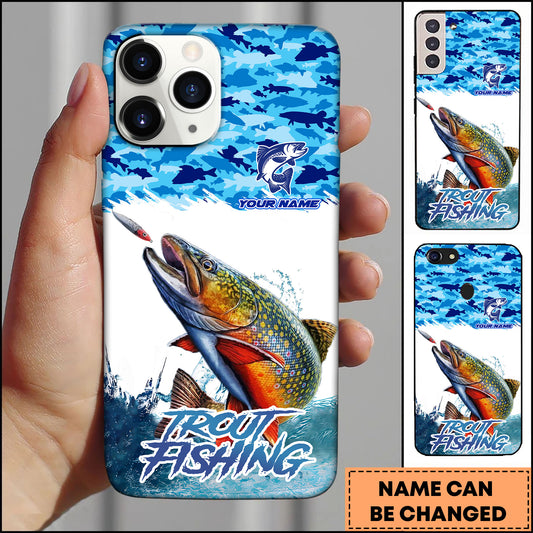 Maxcorners Trout Fishing Phone Case Jumping Water Splash Blue Scale Pattern Personalized Name Phone Case