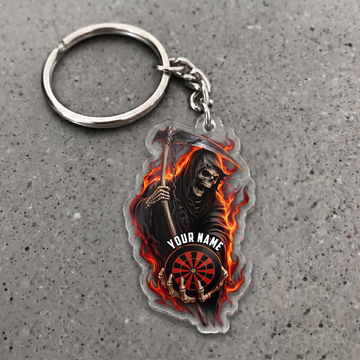 Maxcorners Flaming Grim Reaper Darts Personalized Name Keychain