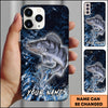 Maxcorners Fishing Blue Grunge Splash Effect Personalized Name Phone Case (10 Fish Species)