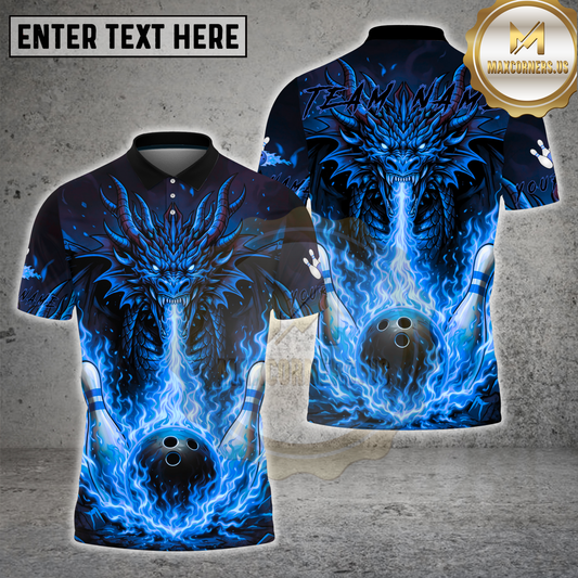 Maxcorners Dragon Bowling Shirt Fire Breath Flaming Ball Graphic Multicolor Options Personalized Name, Team Name 3D Shirt (4 Colors)