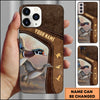 Maxcorners Hunting Phone Case Duck Flying Leather Stitch Rustic Brown Personalized Name Phone Case