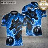 Maxcorners Billiards Fire Wolf Flame Art Design Multi Options Personalized Name Team Name 3D Shirt