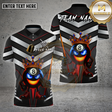 Maxcorners Billiards Shirt 8 Ball King Silver Chevron Royal Flame Cue Multioptions Personalized Name, Team Name Unisex 3D Shirt
