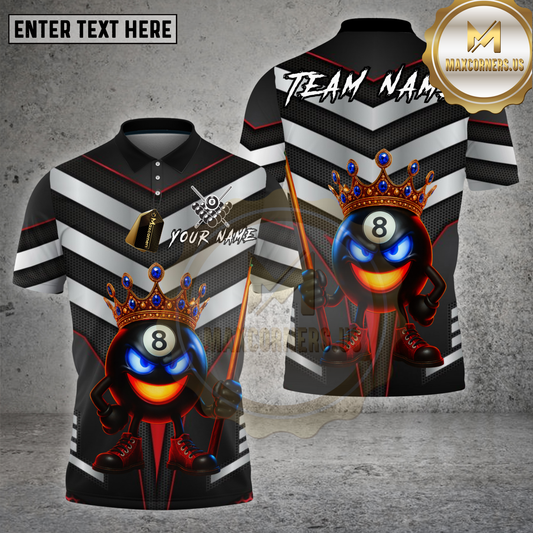 Maxcorners Billiards Shirt 8 Ball King Silver Chevron Royal Flame Cue Multioptions Personalized Name, Team Name Unisex 3D Shirt