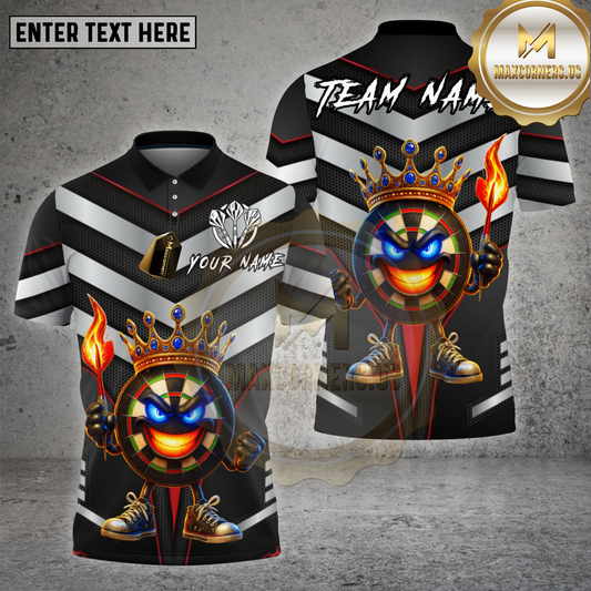 Maxcorners Darts Shirt King Silver Chevron Flame Crown Royal Board Multioptions Personalized Name, Team Name Unisex 3D Shirt
