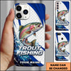 Maxcorners Fishing Phone Case Scale Texture White Blue Dynamic Wave Art Personalized Name Phone Case (8 Fish Species)