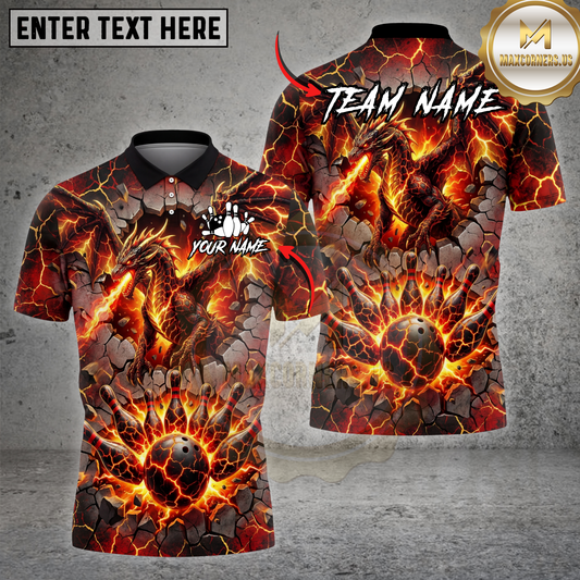 Maxcorners Bowling Shirt Lava Dragon Fire Breath Explosion Strike Graphic Multicolor Options Personalized Name, Team Name 3D Shirt (4 Colors)