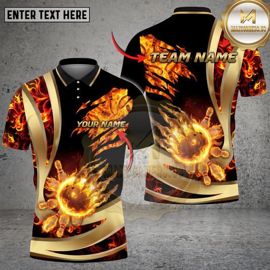 Maxcorners Bowling Shirt Flaming Fireball Strike Multicolor Options Personalized Name, Team Name 3D Shirt (4 Colors)