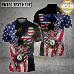 Maxcorners Billiard Shirt American Flag Flaming 8 Ball Multi Options Personalized Name, Team Name 3D Shirt