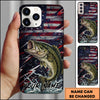 Maxcorners Fishing USA Flag Splash Patriotic Art Personalized Name Phone Case (10 Fish Species)
