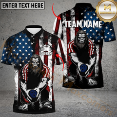 Maxcorners Bowling American Flag Bigfoot Customized Name, Team Name 3D Unisex Shirt