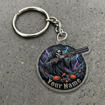 Maxcorners Personalized Grim Reaper Thunder Lightning Shotgun Clay Target Storm Acrylic Christmas Ornament And Keychain Custom Gift For Hunters 2D Flat