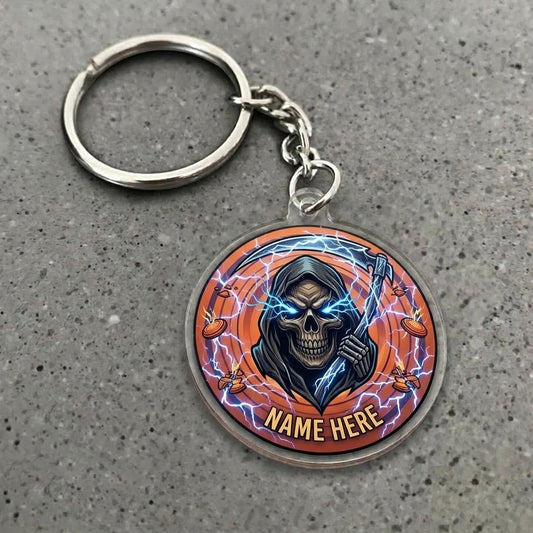 Maxcorners Personalized Grim Reaper Scythe Blue Lightning Eyes Clay Target Acrylic Christmas Ornament And Keychain Custom Gift For Hunters 2D Flat