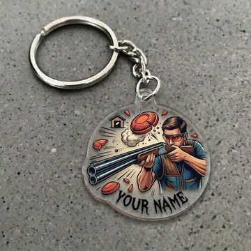 Maxcorners Personalized Trap Shooter Aiming Shotgun Breaking Clay Target Acrylic Christmas Ornament And Keychain Custom Gift For Hunters 2D Flat
