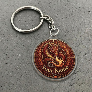 Maxcorners Personalized Fire Dragon Breathing Clay Target Crosshair Hunting Acrylic Christmas Ornament And Keychain Custom Gift For Hunters 2D Flat