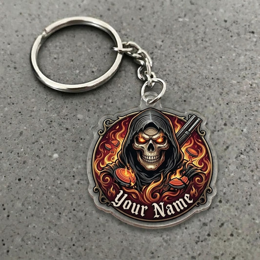 Maxcorners Personalized Grim Reaper Flaming Eyes Shotgun Fire Clay Target Acrylic Christmas Ornament And Keychain Custom Gift For Hunters 2D Flat